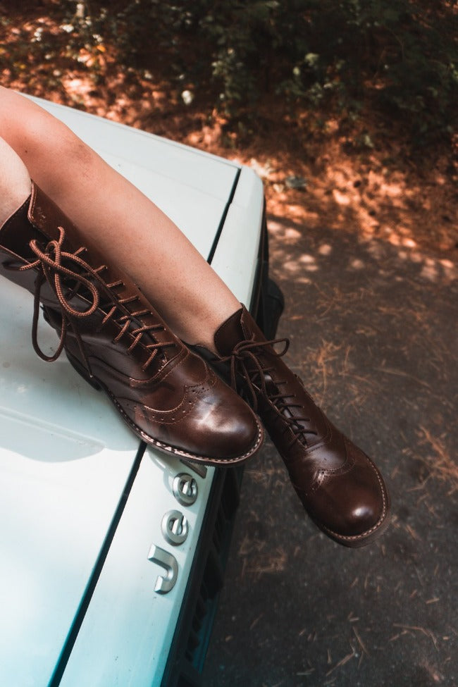 Brown Leather Victorian Ankle Boots Womens Steampunk Boots